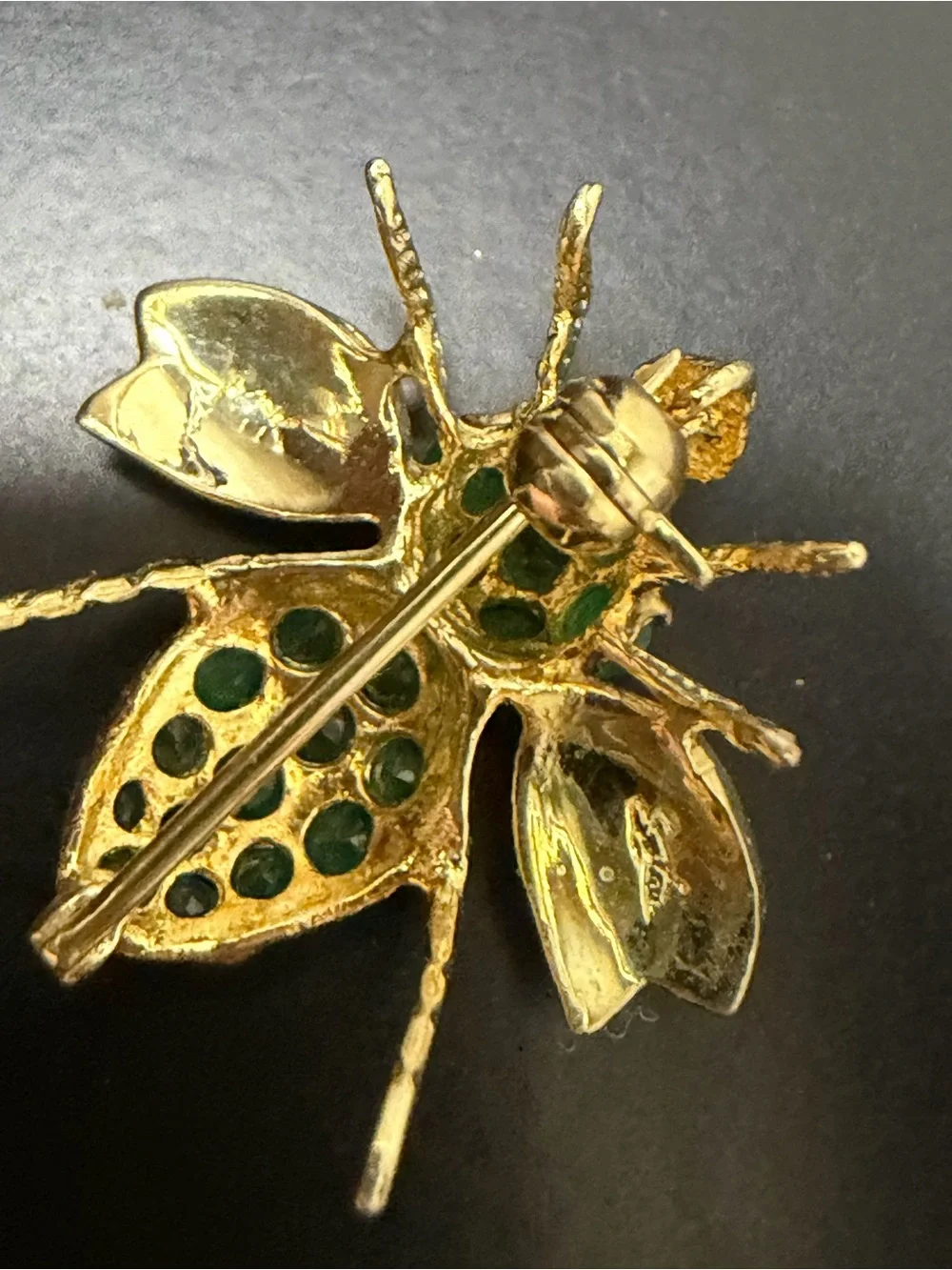 Natural Emerald Bee Brooch Gold Dipped Herbert Rosenthal Style MCM